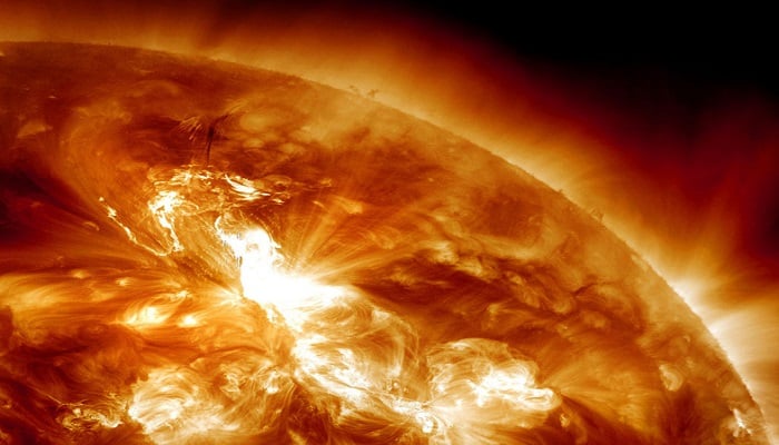 This January 23, 2012 image provided by NASA, captured by the Solar Dynamics Observatory, shows an M9-class solar flare erupting over the Suns northeastern hemisphere. X AFP/File