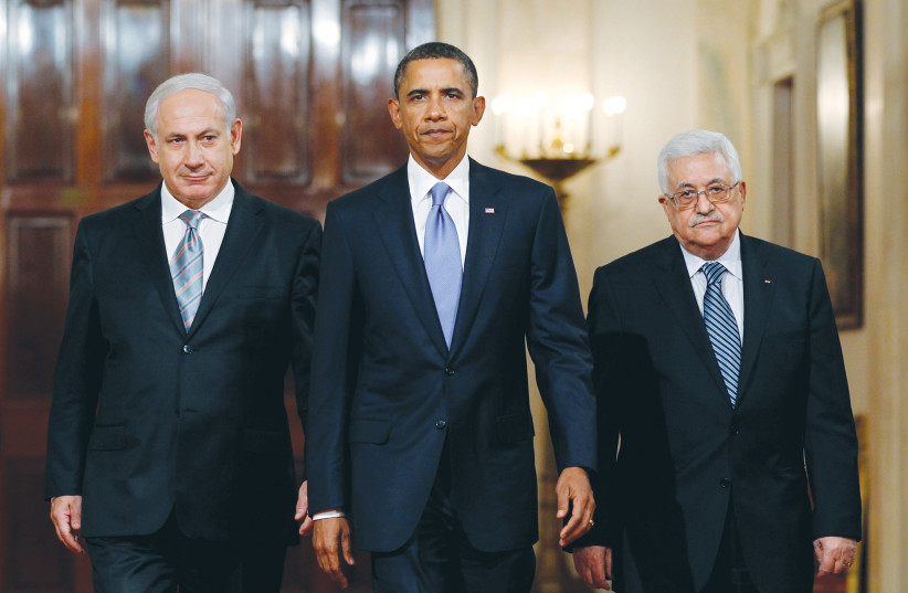  BARACK OBAMA is flanked by Benjamin Netanyahu and Mahmoud Abbas at the White House, 2010. Prime ministers, including Netanyahu, negotiated with the Palestinian leader when they thought it was in Israels interest to do so, says the writer.  (credit: JASON REED/REUTERS)