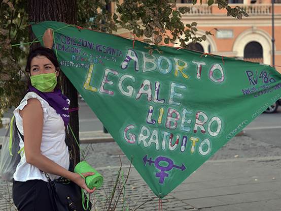 The Non Una di meno (Not one less) movement in Piazza Esquilino for free and safe abortion and against conscientious objection in public facilities on September 28, 2021 in Rome, Italy. On the occasion of the World Day for Free and Safe Abortion, the Coordination of Women's Consultatories and Free K
