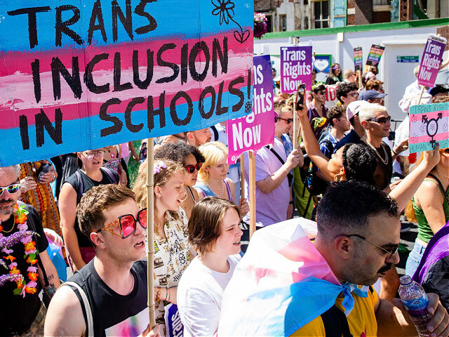 Thousands of people take part in a London Trans+ Pride march from the Wellington Arch to Soho on 9th July 2022 in London, UK. London Trans+ Pride is a grassroots protest event which is not affiliated with Pride in London and which focuses on creating a space for the London K