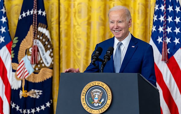 Joe Biden delivers remarks at the National Arts and Humanities Medal Ceremony, Tuesday, March 21, 2023, in the East Room of the White House. (Official White House photo by Adam Schultz)